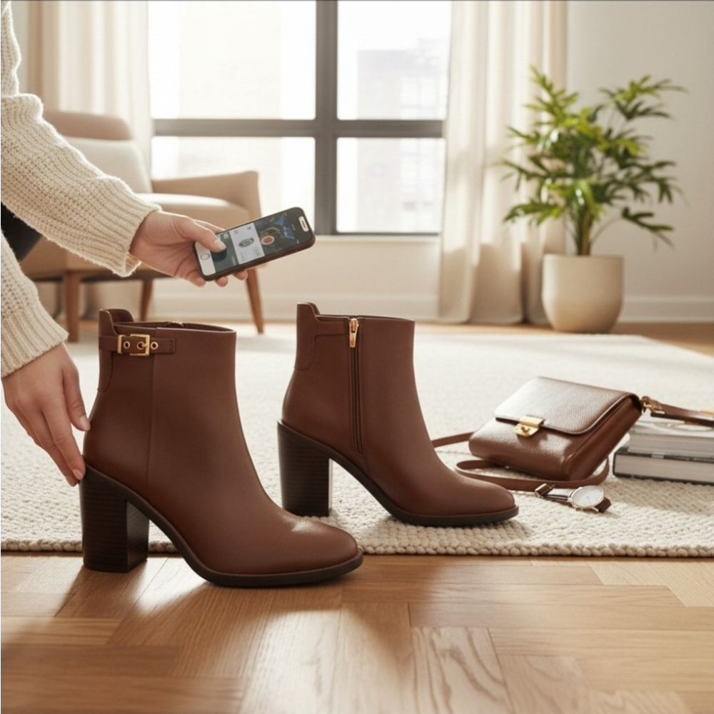 Franco Sarto Rivet LEATHER Buckle Ridding Boots Booties SZ 9.5 M Umber Brown